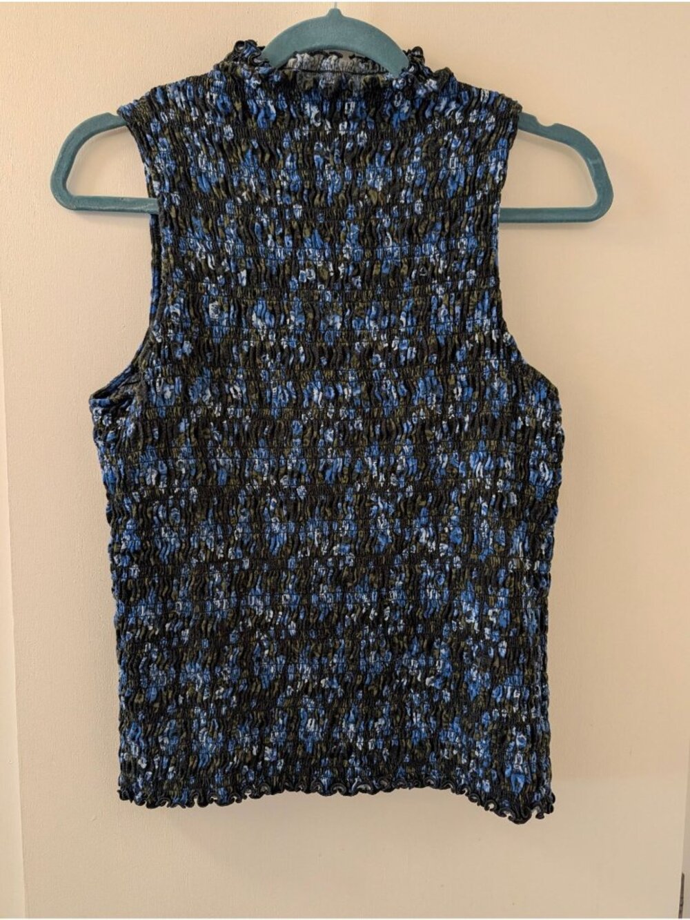 Gap Womens Sleeveless Smocked Top Blue & Green Floral L